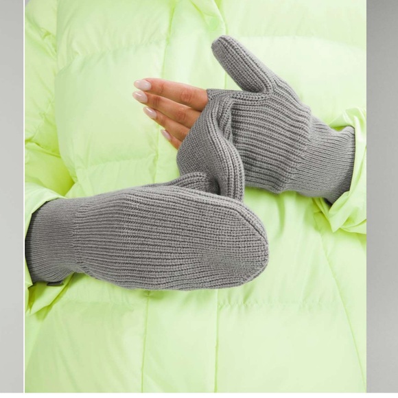 NWT- Lululemon Gray Knit Beanie and Mittens Set- merino wool - Picture 2 of 8